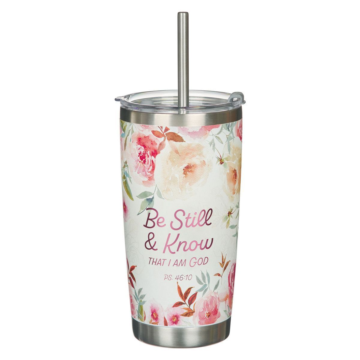 Vaso de acero inoxidable floral con sorbeto de acero inoxidable (Salmos 46.10)