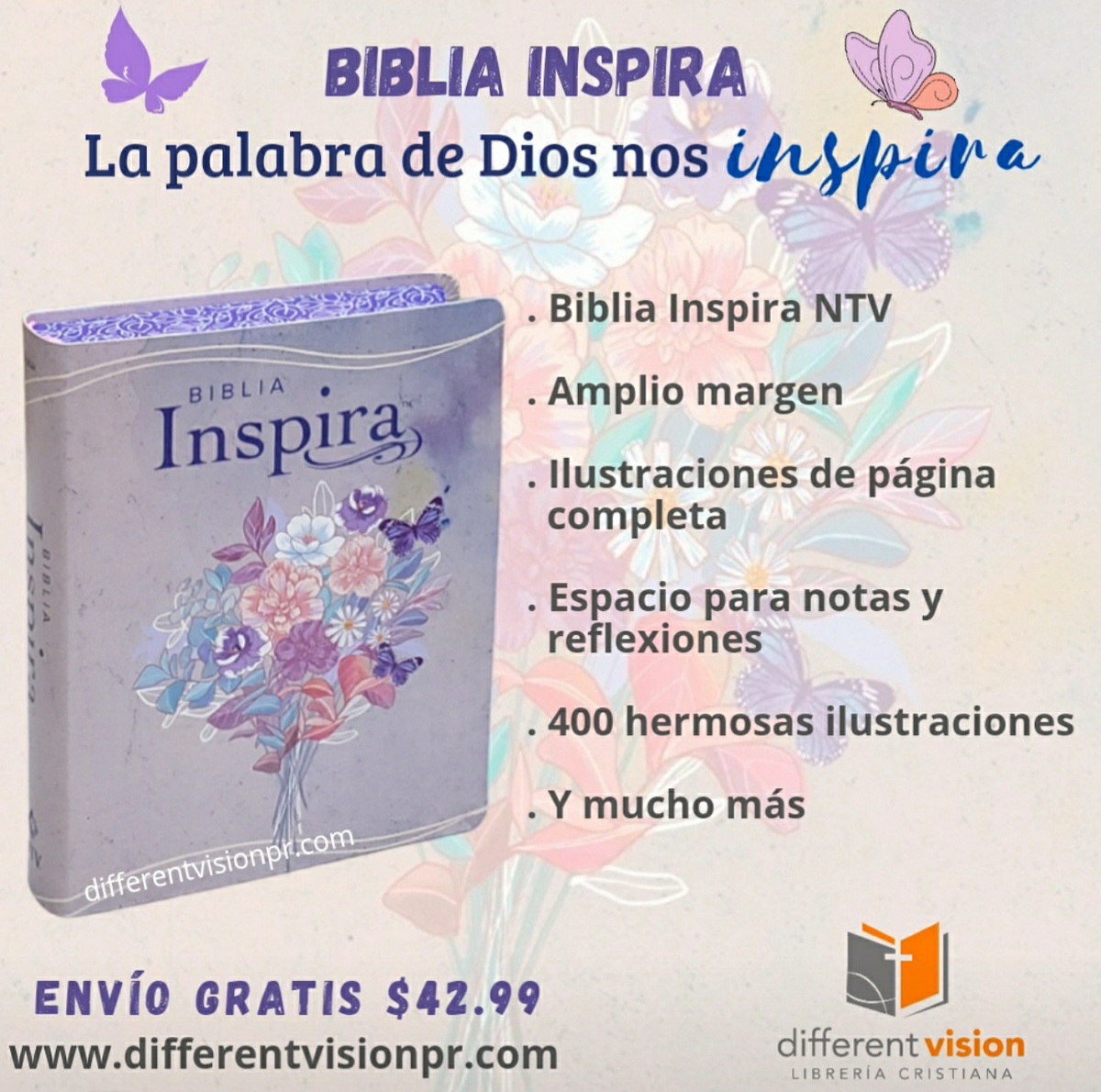 Biblia Inspira NTV con Filament , Rosado Acuarela (Free Shipping)