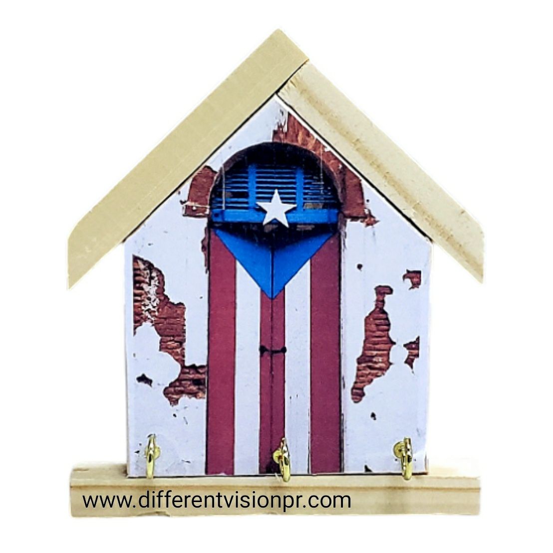 Artesanía P.R casita para llaveros madera (La puerta P.R)