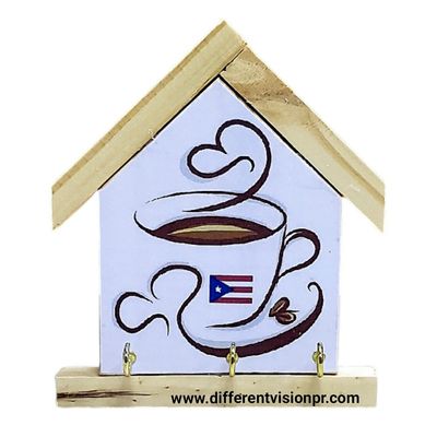 Artesanía P.R casita para llaveros madera (Taza de café)