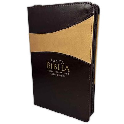 Biblia RV 1960 Letra Grande con Cierre bicolor café con índice (Free Shipping)