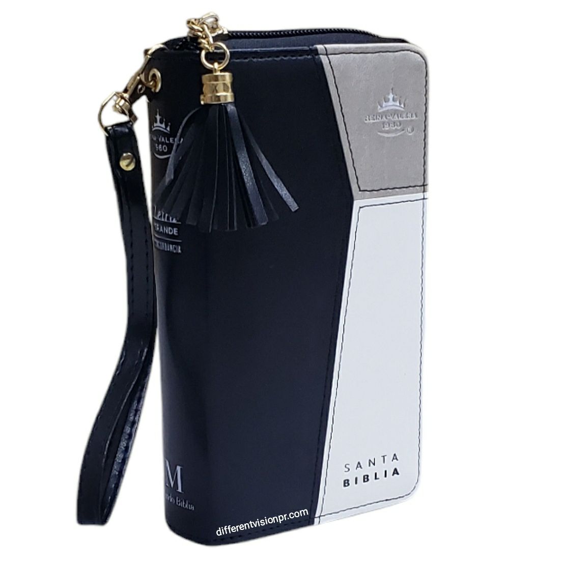 Biblia RV1960 Chequera para Mujeres con índice negro, blanco (Free Shipping)