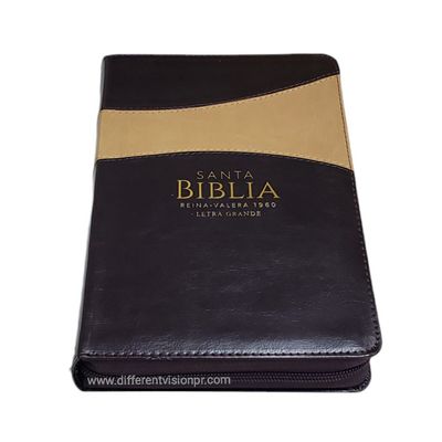 Biblia RV 1960 Letra Grande con Cierre bicolor café con índice (Free Shipping)