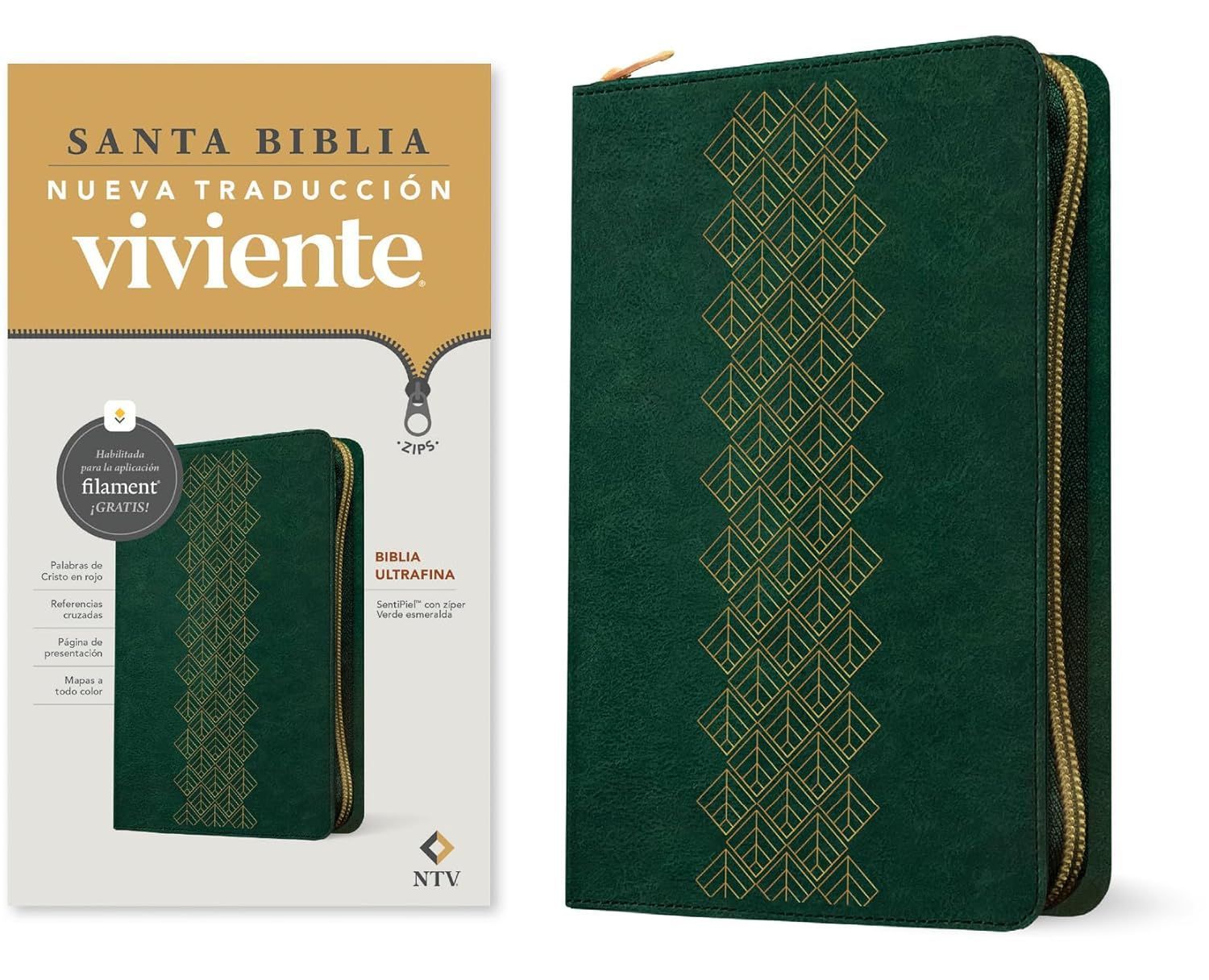 Biblia Ultrafina NTV de zíper, SentiPiel, verde esmeralda  (Free Shipping)