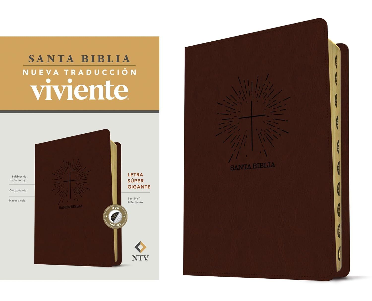 Biblia NTV, letra súper gigante SentiPiel, Café , Índice (Free Shipping)