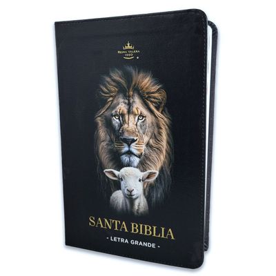 Biblia RV60 Letra Grande imit piel negro león con índice (Free Shipping)