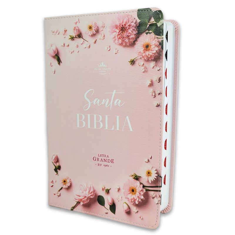 Biblia RV60 Letra Grande imit piel floral rosa  con índice (Free Shipping)