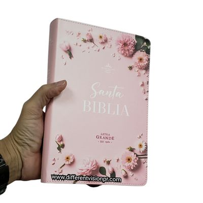 Biblia RV60 Letra Grande imit piel floral rosa  con índice (Free Shipping)