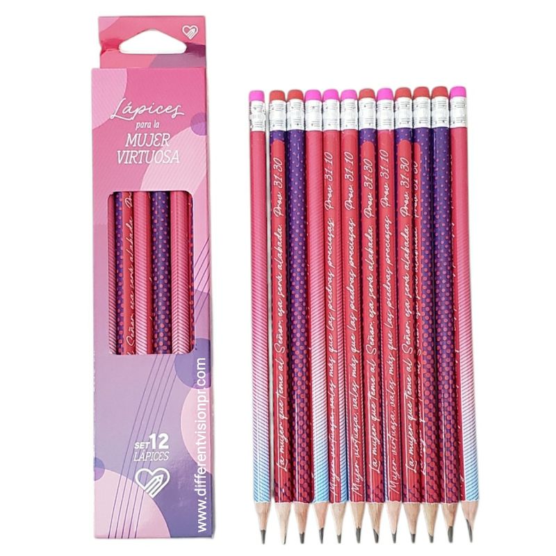 Pack 12 lápices en caja de cartón. (Mujer virtuosa)