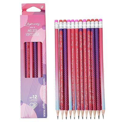 Pack 12 lápices en caja de cartón. (Mujer virtuosa)