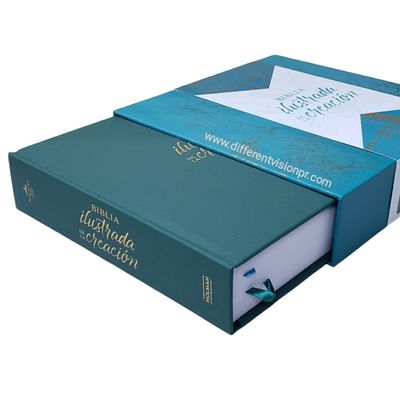 Biblia ilustrada de la creacion, turquesa, tela (Free Shipping)