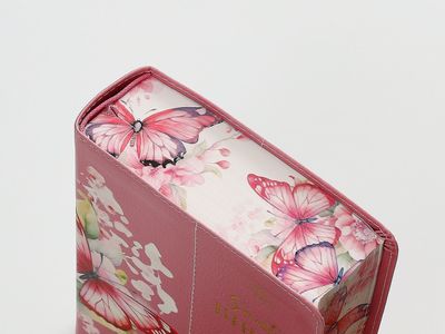 Biblia RV60 Tamaño manual Letra Grande, Imit piel rosa Mariposas (Free Shipping)