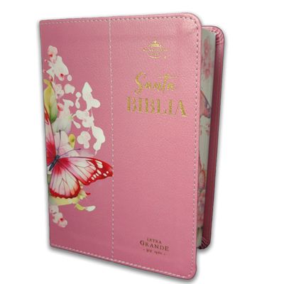 Biblia RV60 Tamaño manual Letra Grande, Imit piel rosa Mariposas (Free Shipping)