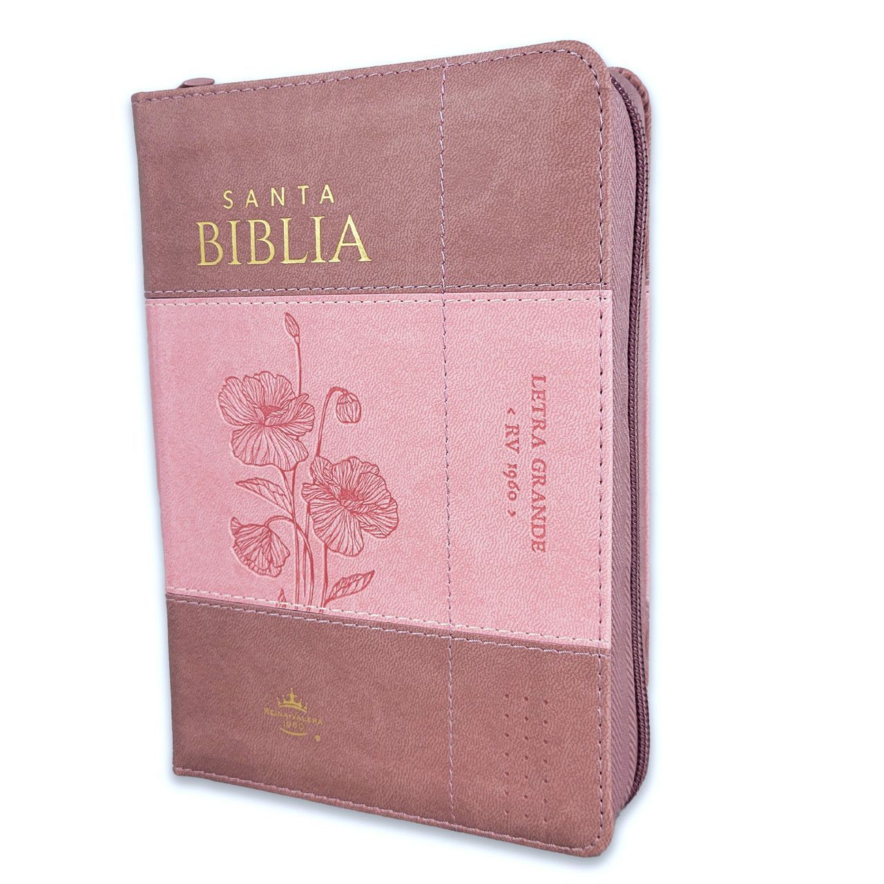 Biblia RV60 con índice, Tamaño manual con zipper Letra Grande, Imit piel coral/rosa (Free Shipping)