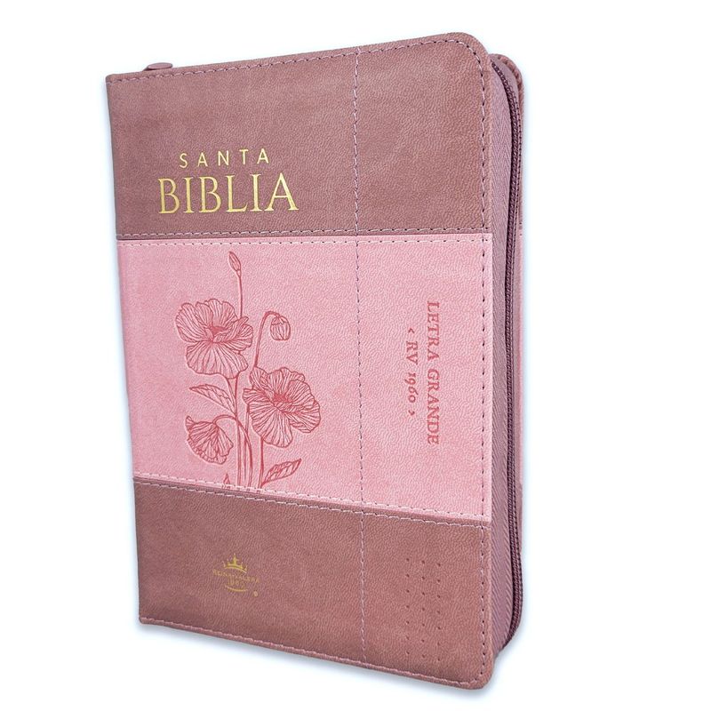 Biblia RV60 con índice, Tamaño manual con zipper Letra Grande, Imit piel coral/rosa (Free Shipping)