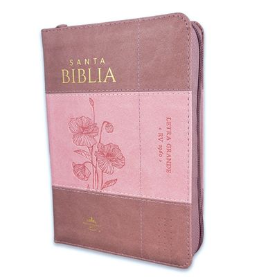 Biblia RV60 con índice, Tamaño manual con zipper Letra Grande, Imit piel coral/rosa (Free Shipping)