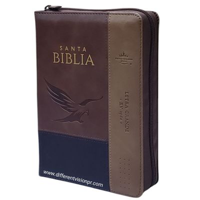 Biblia RV60 con índice, Tamaño manual con zipper Letra Grande, Imit piel águila café (Free Shipping)