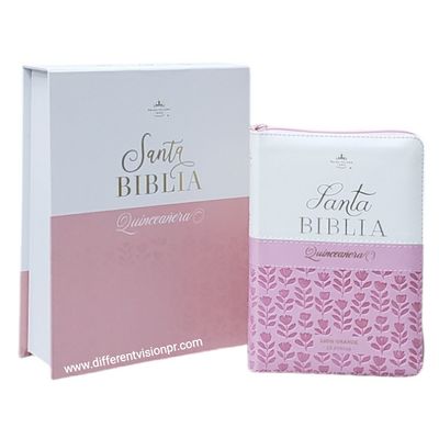 Biblia RV1960 Quinceañera con caja de Regalo/Imit Piel Rosa y Blanco/Con Índice (Free Shipping)