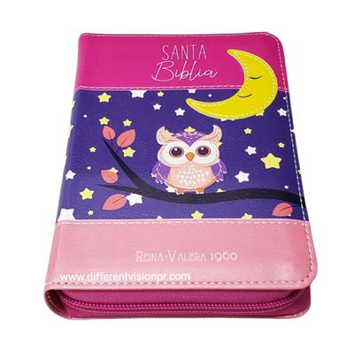 Biblia RV60 de Bolsillo con Cierre, Imit piel Fucsia, Búho (Free Shipping)