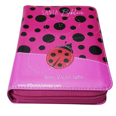 Biblia RV60 de Bolsillo con Cierre, Imit piel fucsia Mariquita (Free Shipping)