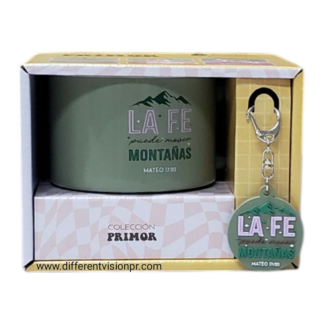 Pack Taza 12 OZ + llavero/Colección Primor - La Fe Mueve Montañas
