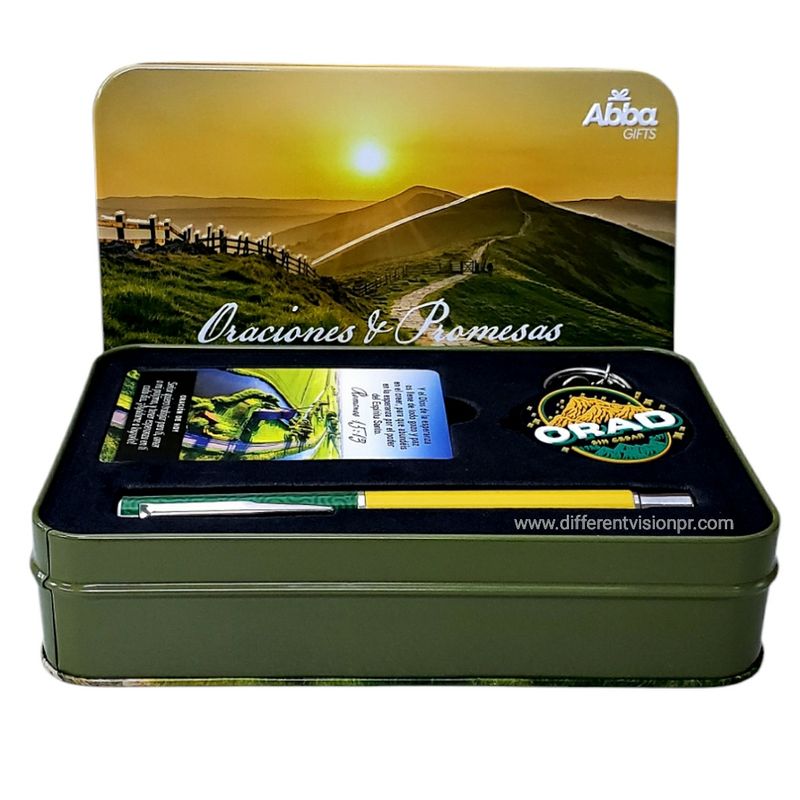 Caja Metálica de Llavero, Bolígrafo y Tarjetas/Oraciones y Promesas de la Biblia Esperanza