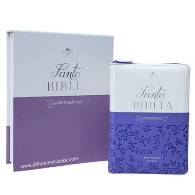 Biblia RV1960 Quinceañera con caja de Regalo/Imit Piel Violeta y Blanco/Con Índice (Free Shipping)