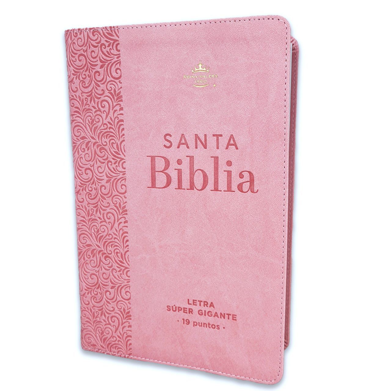 Biblia Letra Súper Gigante Manual 19 puntos RV1960 imit piel rosa floral con índice
