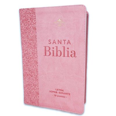 Biblia Letra Súper Gigante Manual 19 puntos RV1960 imit piel rosa floral con índice