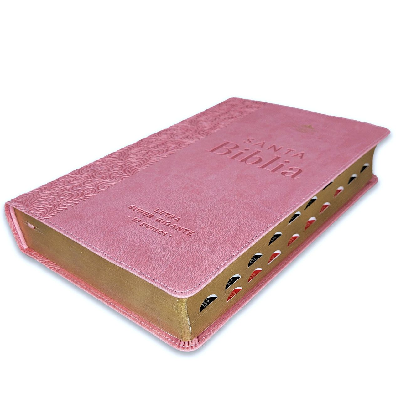 Biblia Letra Súper Gigante Manual 19 puntos RV1960 imit piel rosa floral con índice