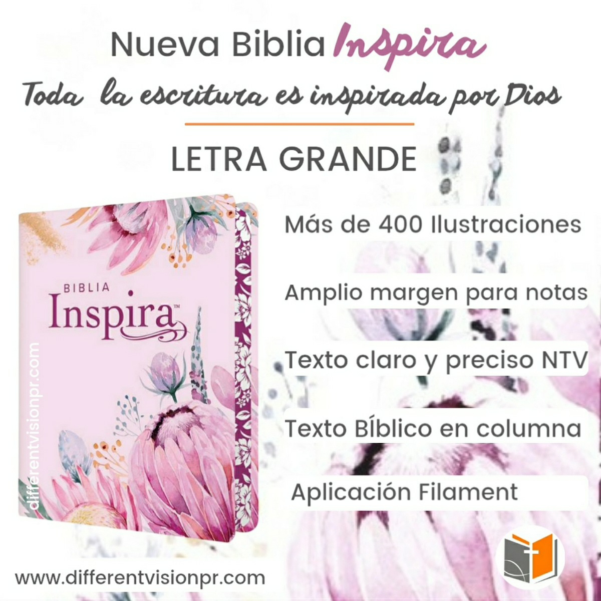 Biblia Inspira NTV, letra grande con Filament (Free Shipping)