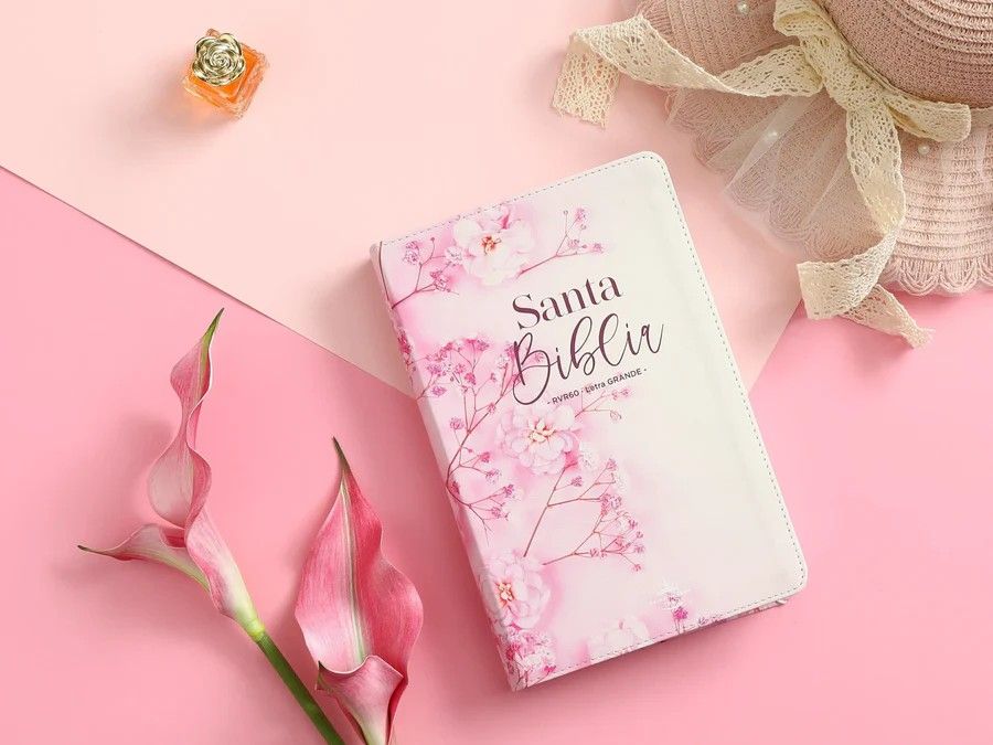 Biblia RV60 Rosa Floral, Tamaño manual, Imit Piel (Free Shipping)