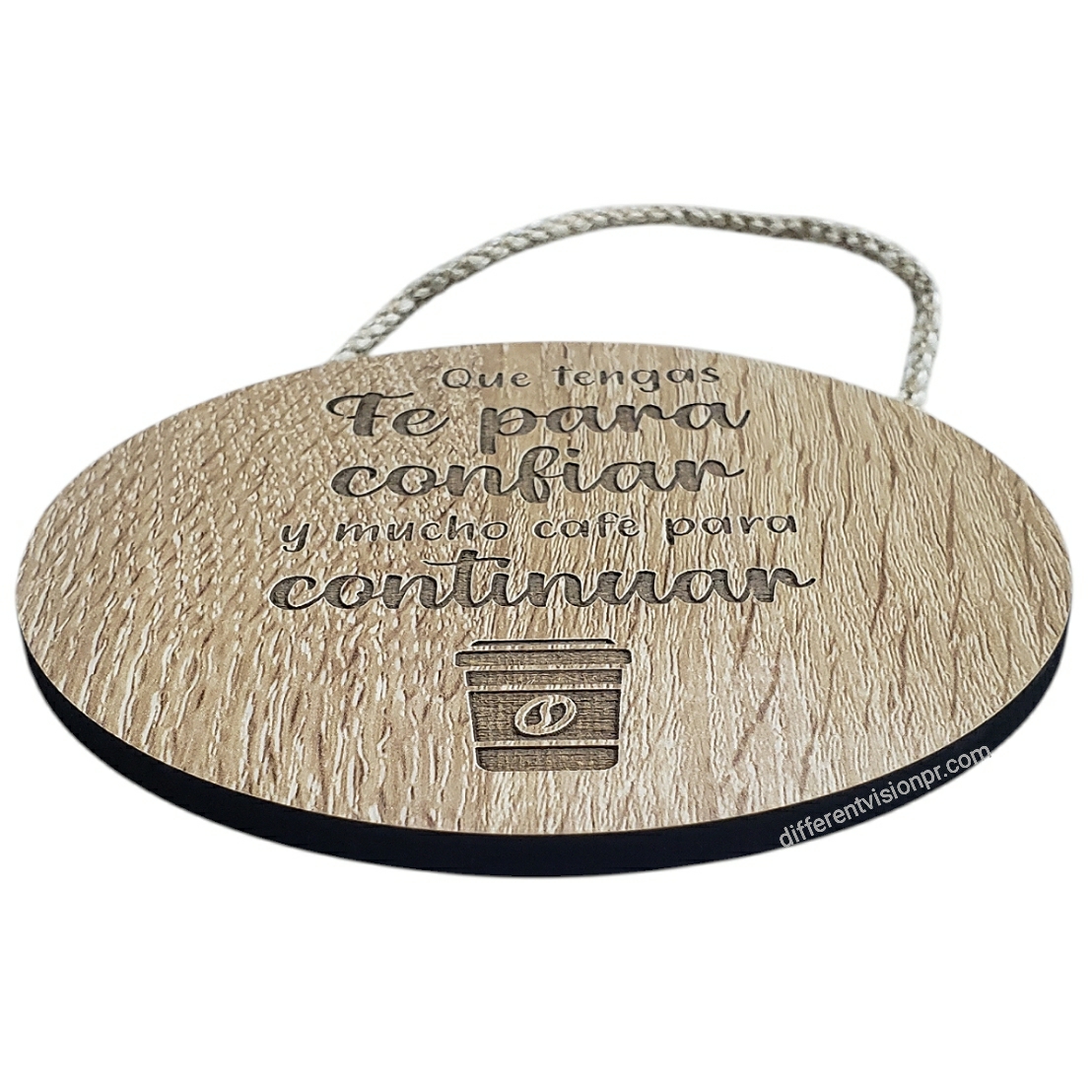 Cuadro redondo de madera (café para continuar)
