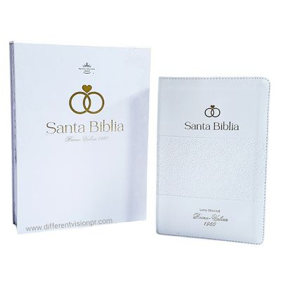 Biblia RVR60 especial de bodas con índice y caja de regalo. Letra Grande. Blanca y dorado (Free Shipping)