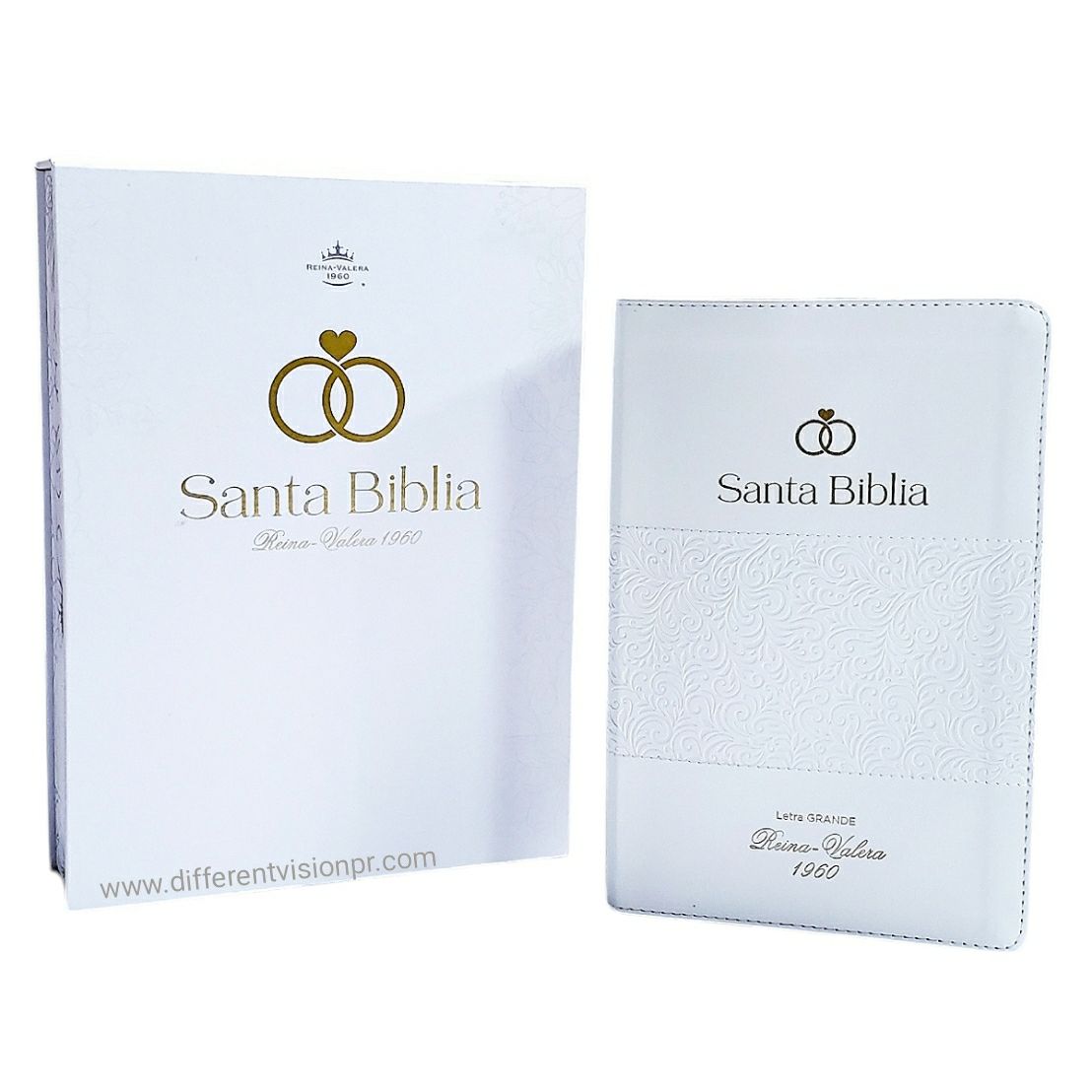 Biblia RVR60 especial de bodas con índice y caja de regalo. Letra Grande. Blanca y dorado (Free Shipping)