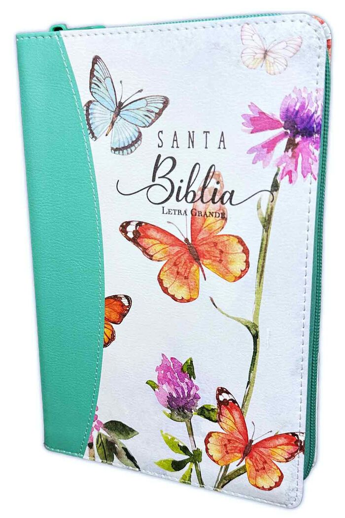 Biblia RVR60 Tamaño manual Letra Grande /piel cierre/índice Mariposas Turquesa (Free Shipping)