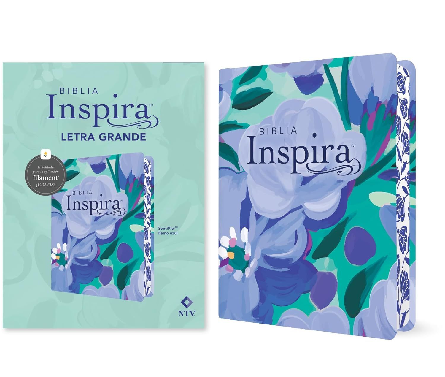 Biblia Inspira NTV, letra grande con Filament, SentiPiel azul (Free Shipping)