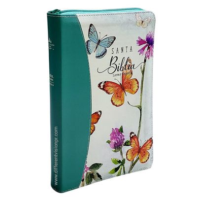 Biblia RVR60 Tamaño manual Letra Grande /piel cierre/índice Mariposas Turquesa (Free Shipping)