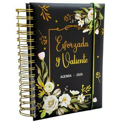 Agenda 2026 Esforzada y Valiente Espiral (Floral Negro)