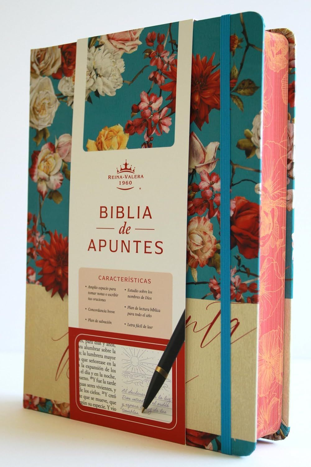 Biblia de Apuntes RVR 1960 Tapa dura, Azul celeste con flores, Edición cantos pintados (Free Shipping)