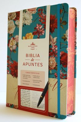 Biblia de Apuntes RVR 1960 Tapa dura, Azul celeste con flores, Edición cantos pintados (Free Shipping)