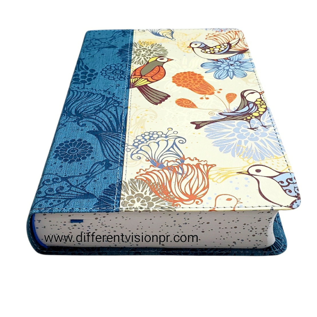 Biblia RVR 1960 Letra gigante, símil azul con Pájaros Edición cantos pintados (Free Shipping)