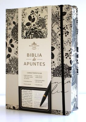 Biblia de Apuntes RVR 1960 Tapa dura, Blanco y negro con flores, Edición cantos pintados (Free Shipping)
