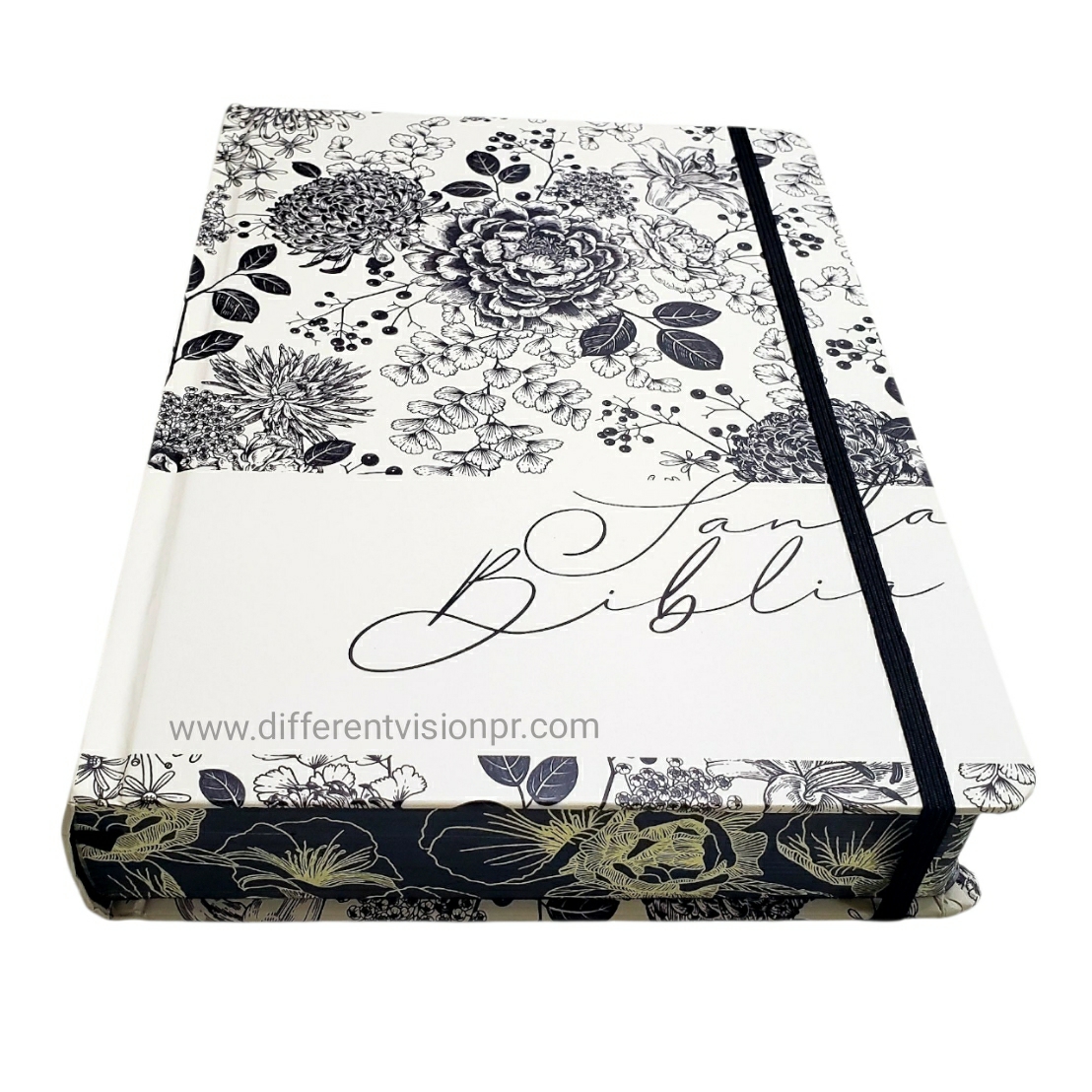 Biblia de Apuntes RVR 1960 Tapa dura, Blanco y negro con flores, Edición cantos pintados (Free Shipping)