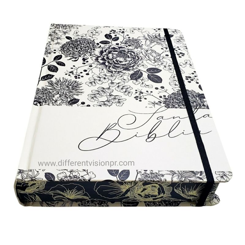Biblia de Apuntes RVR 1960 Tapa dura, Blanco y negro con flores, Edición cantos pintados (Free Shipping)