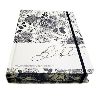 Biblia de Apuntes RVR 1960 Tapa dura, Blanco y negro con flores, Edición cantos pintados (Free Shipping)