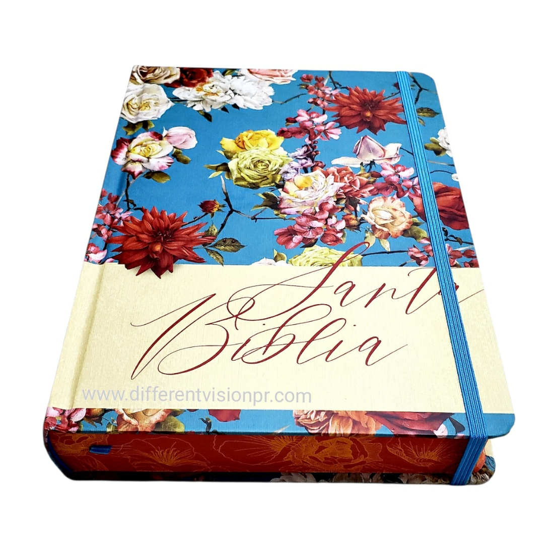 Biblia de Apuntes RVR 1960 Tapa dura, Azul celeste con flores, Edición cantos pintados (Free Shipping)