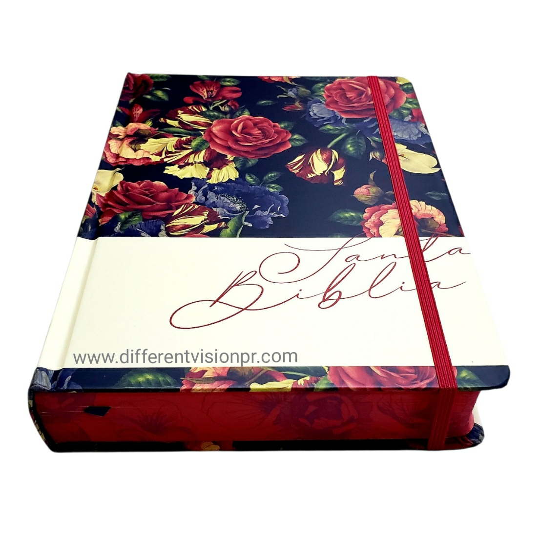 Biblia de Apuntes RVR 1960 Tapa dura, Azul oscuro con flores, Edición cantos pintados (Free Shipping)
