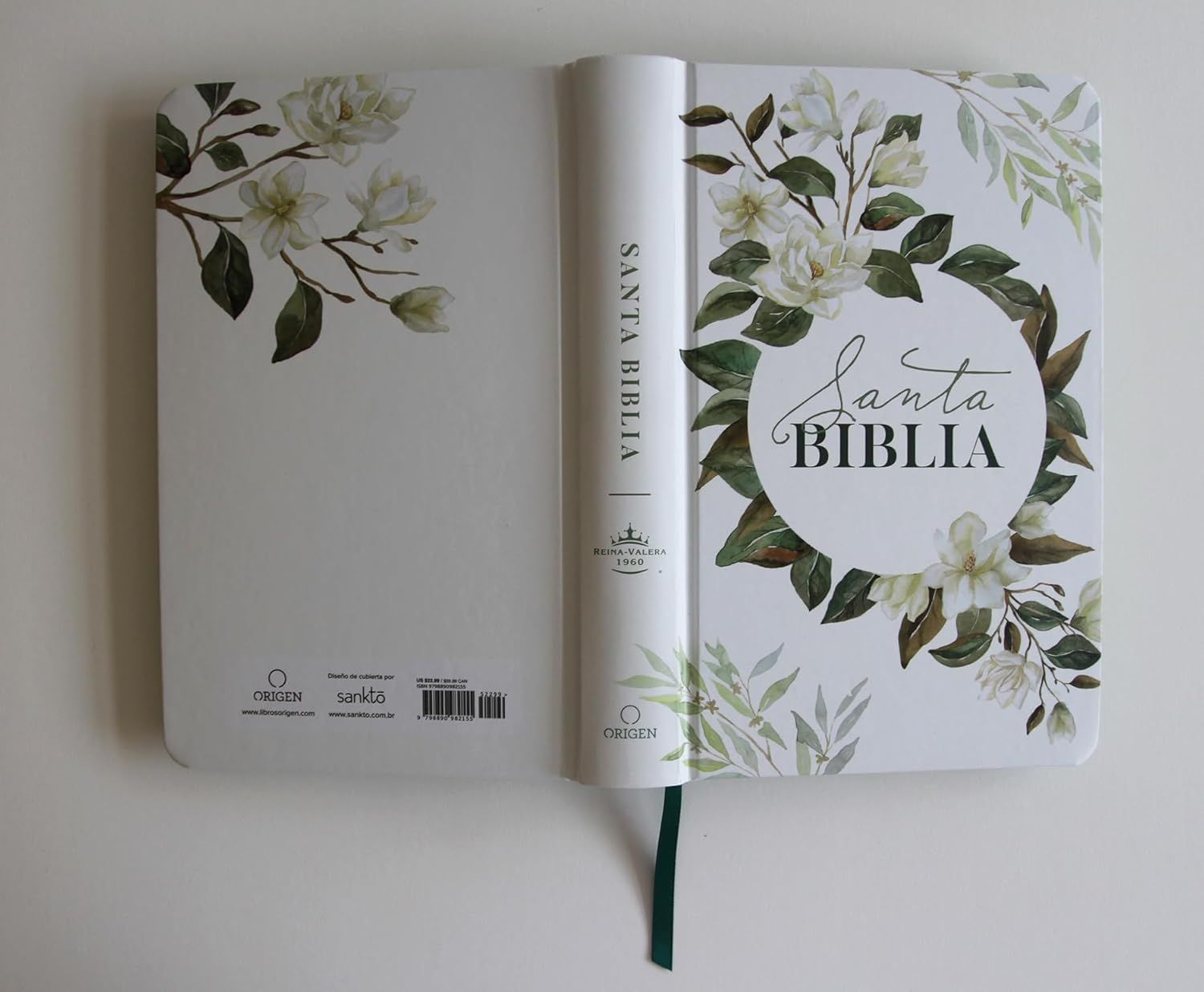 Biblia RVR 1960 letra grande tamaño manual, tapa dura con flores blancas y cantos pintados (Free Shiping)