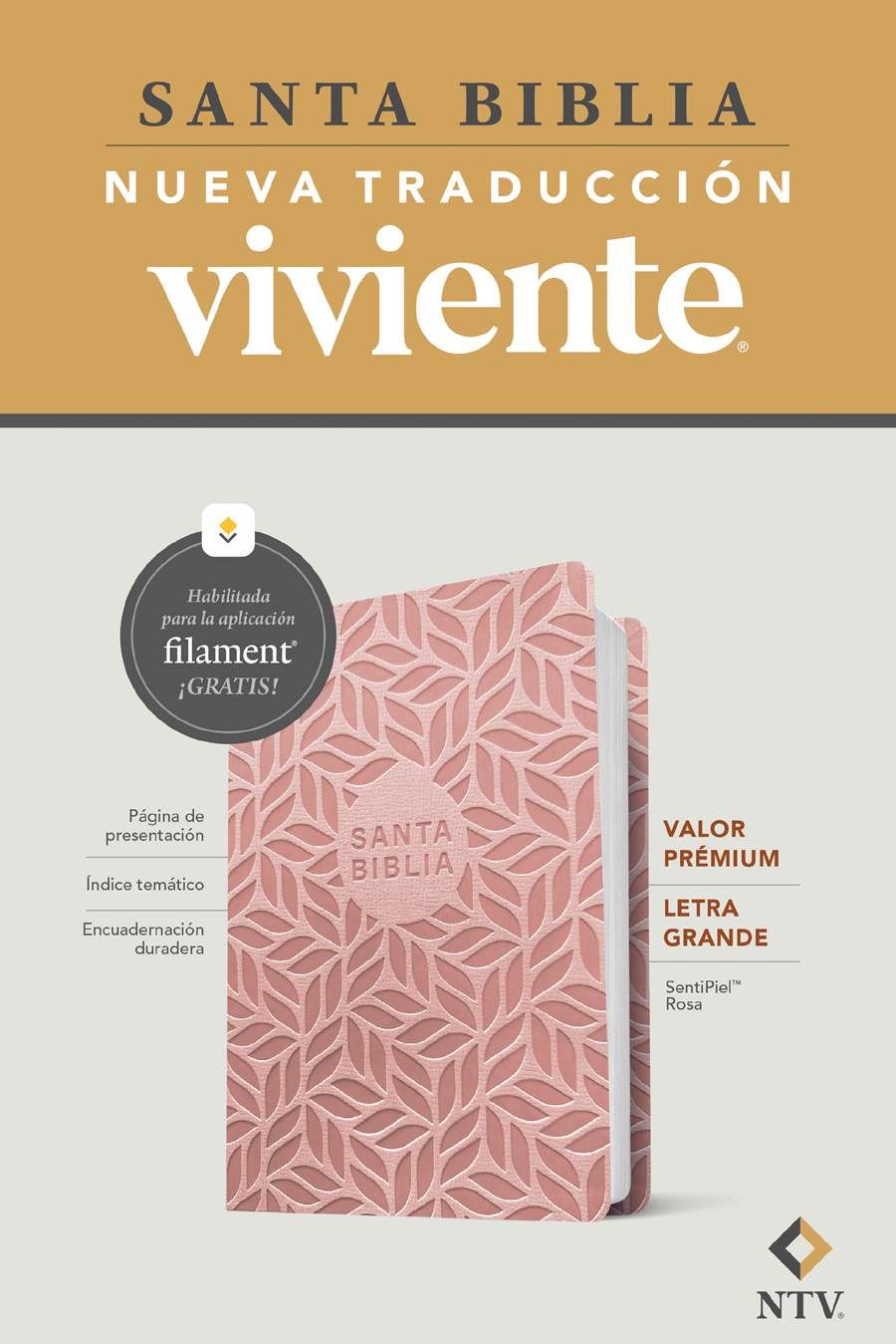 Biblia valor prémium NTV, letra grande con Filament (Free Shipping)